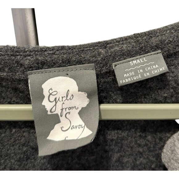 Women’s Girls From Savoy Gray athropologie Wool Dress W/ Floral Applique Size S - Picture 3 of 5